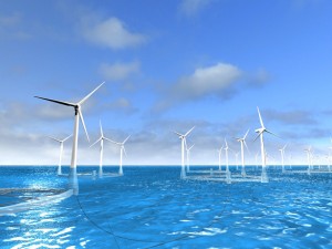 Figure 1. Architectural rendering of a floating offshore wind farm © Takeshi Ishihara.
