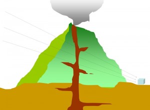 Figure 2: The principle underlying the visualization of the volcanic interior. Figure 2: The principle underlying the visualization of the volcanic interior. The direction and number of muons passing horizontally through the volcano are measured. (c) 2014 Hiroyuki Tanaka.