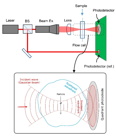 A block diagram. Components of the experiment are represented by boxes and lines.